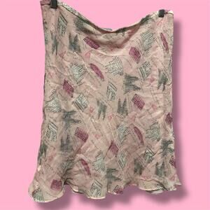 City of Junction West Pink and white vintage silk midi skirt with Paris Design